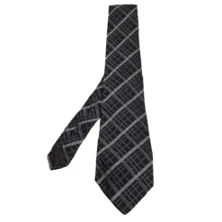 Versace Black Greca Motif Jacquard Silk Tie For Men