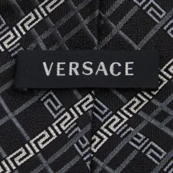 Versace Black Greca Motif Jacquard Silk Tie For Men -Versace Official Website luxury men versace used accessories p590312 003