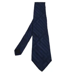 Versace Navy Blue Logo Pattern Jacquard Silk Tie For Men