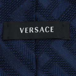 Versace Navy Blue Logo Pattern Jacquard Silk Tie For Men -Versace Official Website luxury men versace used accessories p594689 003