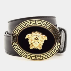 Versace Black Leather Medusa Buckle Belt 105CM For Men