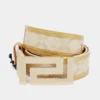 Versace Light Beige/Gold Jacquard And Textured Patent Leather Buckle Belt 95CM For Men
