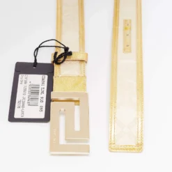 Versace Light Beige/Gold Jacquard And Textured Patent Leather Buckle Belt 95CM For Men -Versace Official Website luxury men versace used accessories p678349 004