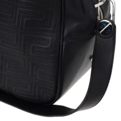Versace Black Leather Trapuntato Duffle Travel Bag For Men -Versace Official Website luxury men versace used bags p18113 010