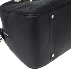 Versace Black Leather Trapuntato Duffle Travel Bag For Men -Versace Official Website luxury men versace used bags p18113 011