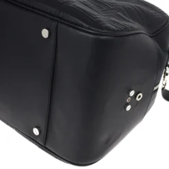Versace Black Leather Trapuntato Duffle Travel Bag For Men -Versace Official Website luxury men versace used bags p18113 012