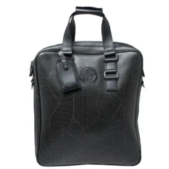 Versace Black Leather Medusa Vertical Briefcase Tote For Men