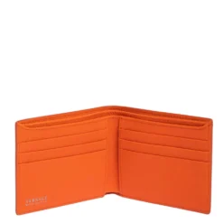 Versace Neon Orange Leather Bifold Wallet For Men -Versace Official Website luxury men versace used bags p321566 005