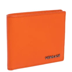 Versace Neon Orange Leather Bifold Wallet For Men -Versace Official Website luxury men versace used bags p321566 007