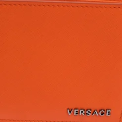Versace Neon Orange Leather Bifold Wallet For Men -Versace Official Website luxury men versace used bags p321566 008