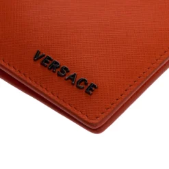 Versace Neon Orange Leather Bifold Wallet For Men -Versace Official Website luxury men versace used bags p321566 010