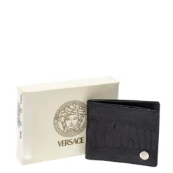 Versace Black Ostrich Leg Bifold Wallet For Men -Versace Official Website luxury men versace used bags p384000 002