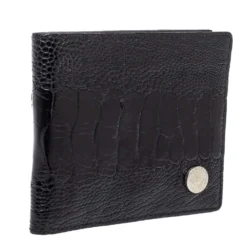 Versace Black Ostrich Leg Bifold Wallet For Men -Versace Official Website luxury men versace used bags p384000 004
