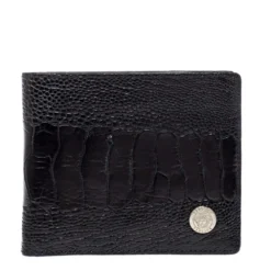 Versace Black Ostrich Leg Bifold Wallet For Men