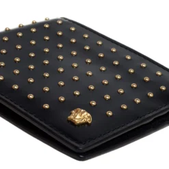 Versace Black Studded Patent Leather Medusa Bifold Wallet For Men -Versace Official Website luxury men versace used bags p394096 006