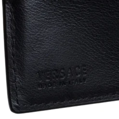 Versace Black Studded Patent Leather Medusa Bifold Wallet For Men -Versace Official Website luxury men versace used bags p394096 011