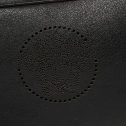 Versace Black Leather Perforated Medusa Wristlet Clutch For Men -Versace Official Website luxury men versace used bags p394714 009