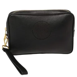 Versace Black Leather Perforated Medusa Wristlet Clutch For Men