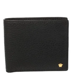 Versace Black Leather Medusa Bifold Wallet For Men