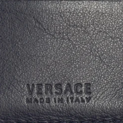 Versace Navy Blue Embossed Signature Leather Card Holder For Men -Versace Official Website luxury men versace used bags p495196 009