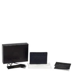 Versace Navy Blue Embossed Signature Leather Card Holder For Men -Versace Official Website luxury men versace used bags p495196 011