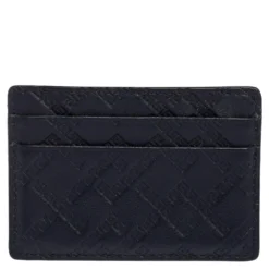 Versace Navy Blue Embossed Signature Leather Card Holder For Men