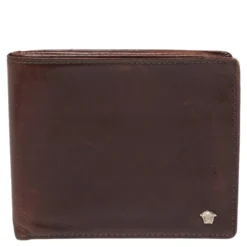 Versace Brown Leather Medusa Bifold Wallet For Men