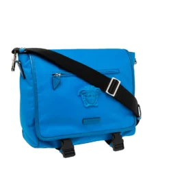 Versace Azure Blue Nylon La Medusa Messenger Bag For Men -Versace Official Website luxury men versace used bags p530218 006