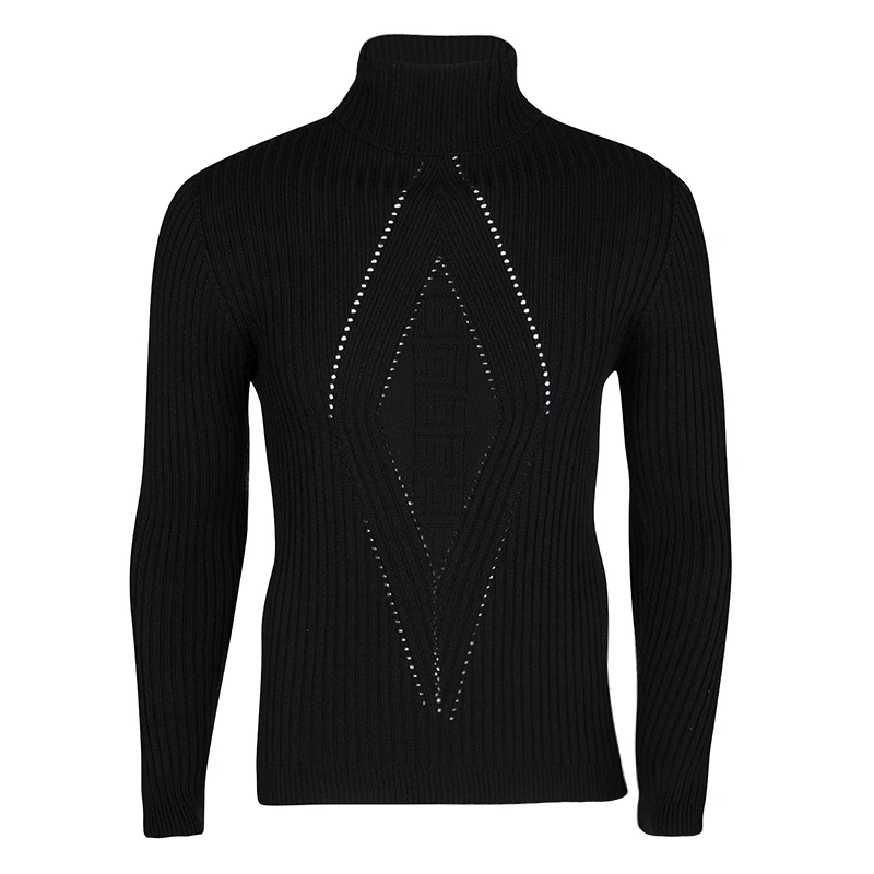 Gianni Versace Black Wool Ribbed Turtle Neck Sweater L For Men 1 Gianni Versace Black Wool Ribbed Turtle Neck Sweater L For Men