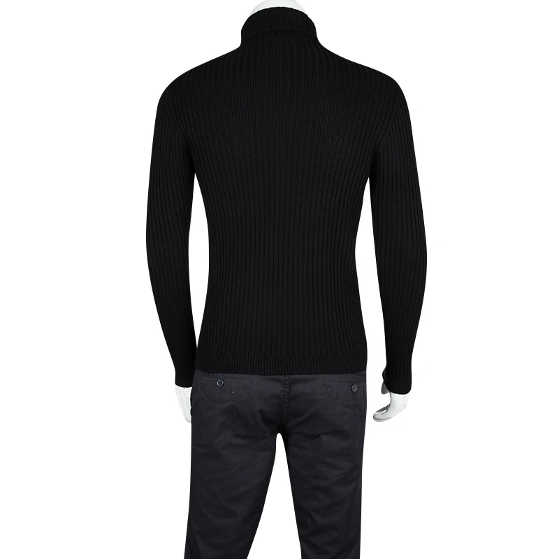 Gianni Versace Black Wool Ribbed Turtle Neck Sweater L For Men 3 Gianni Versace Black Wool Ribbed Turtle Neck Sweater L For Men - Image 3
