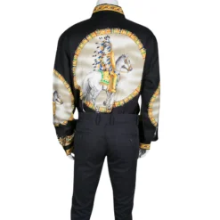 Versace Black Native American Printed Silk Long Sleeve Shirt XXL For Men -Versace Official Website luxury men versace used clothes p135060 003