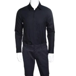 Versace Official Website 30 Versace Black Cotton Jacquard Long Sleeve Slim Fit Shirt L For Men
