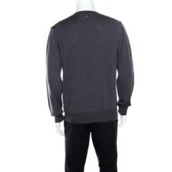 Versace Collection Grey Wool Patterned V-Neck Sweater L For Men -Versace Official Website luxury men versace used clothes p162693 004