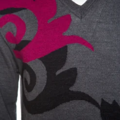 Versace Collection Grey Wool Patterned V-Neck Sweater L For Men -Versace Official Website luxury men versace used clothes p162693 007