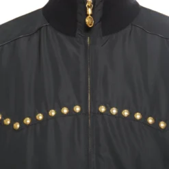 Versace Black Studded Zip Front Bomber Jacket L For Men -Versace Official Website luxury men versace used clothes p166882 006