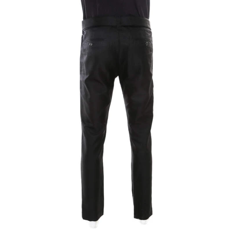Versace Black Patterned Cloque Silk Wool Tapered Trousers L For Men 3 Versace Black Patterned Cloque Silk Wool Tapered Trousers L For Men - Image 3