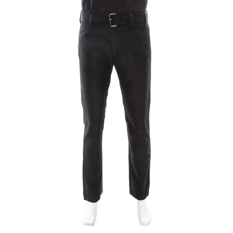 Versace Black Patterned Cloque Silk Wool Tapered Trousers L For Men 1 Versace Black Patterned Cloque Silk Wool Tapered Trousers L For Men