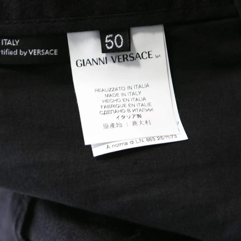 Versace Black Patterned Cloque Silk Wool Tapered Trousers L For Men 6 Versace Black Patterned Cloque Silk Wool Tapered Trousers L For Men - Image 6