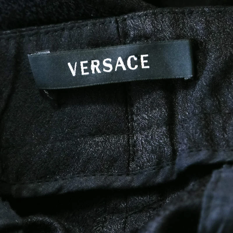 Versace Black Patterned Cloque Silk Wool Tapered Trousers L For Men 5 Versace Black Patterned Cloque Silk Wool Tapered Trousers L For Men - Image 5