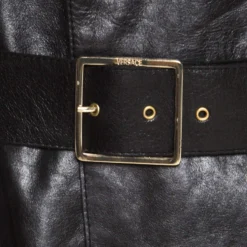 Versace Signature Black Leather Belted Overcoat XXL For Men -Versace Official Website luxury men versace used clothes p186868 006