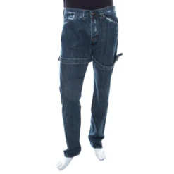 Versace Indigo Washed Denim Distressed Effect Tapered Jeans XL For Men