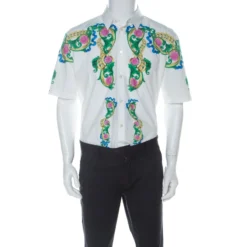 Versace Official Website 34 Versace White Cotton Miami Print Short Sleeve Shirt L For Men