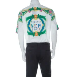Versace White Cotton Miami Print Short Sleeve Shirt L For Men -Versace Official Website luxury men versace used clothes p224637 006