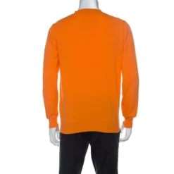 Versace Orange Cotton Knit V Neck Buttoned Collar Sweater XXL For Men -Versace Official Website luxury men versace used clothes p229809 003