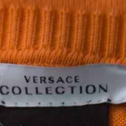 Versace Orange Cotton Knit V Neck Buttoned Collar Sweater XXL For Men -Versace Official Website luxury men versace used clothes p229809 004