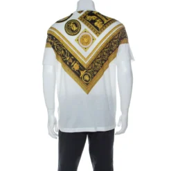 Versace White Cotton Baroque Print T-Shirt M For Men -Versace Official Website luxury men versace used clothes p233607 001