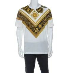 Versace White Cotton Baroque Print T-Shirt M For Men