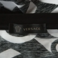 Versace Monochrome Optical Illusion Print Cotton V-Neck T-Shirt L For Men -Versace Official Website luxury men versace used clothes p246214 004