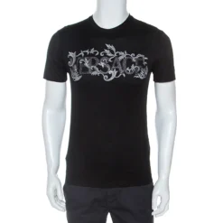 Versace Black Cotton Logo Embroidered And Embellished T-Shirt XS For Men