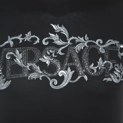 Versace Black Cotton Logo Embroidered And Embellished T-Shirt XS For Men -Versace Official Website luxury men versace used clothes p253318 002